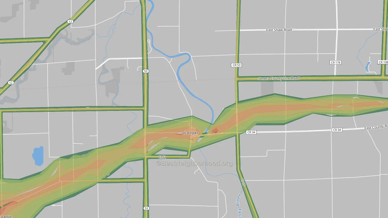 Old Fort, OH Map of Noise Levels in Old Fort