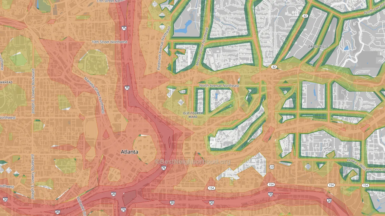Old Fourth Ward, Atlanta, GA Map of Noise Levels in Old Fourth Ward