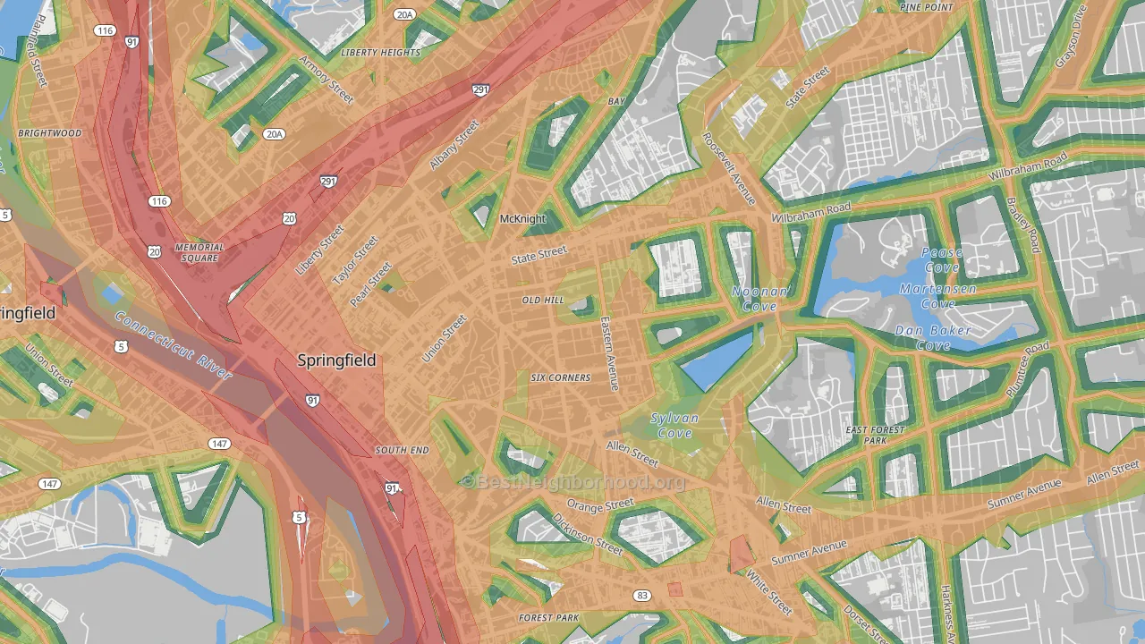 Old Hill, Springfield, MA Map of Noise Levels in Old Hill