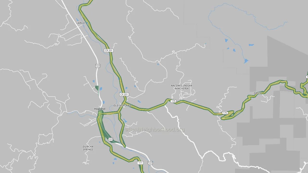 Old Hopland, CA Map of Noise Levels in Old Hopland