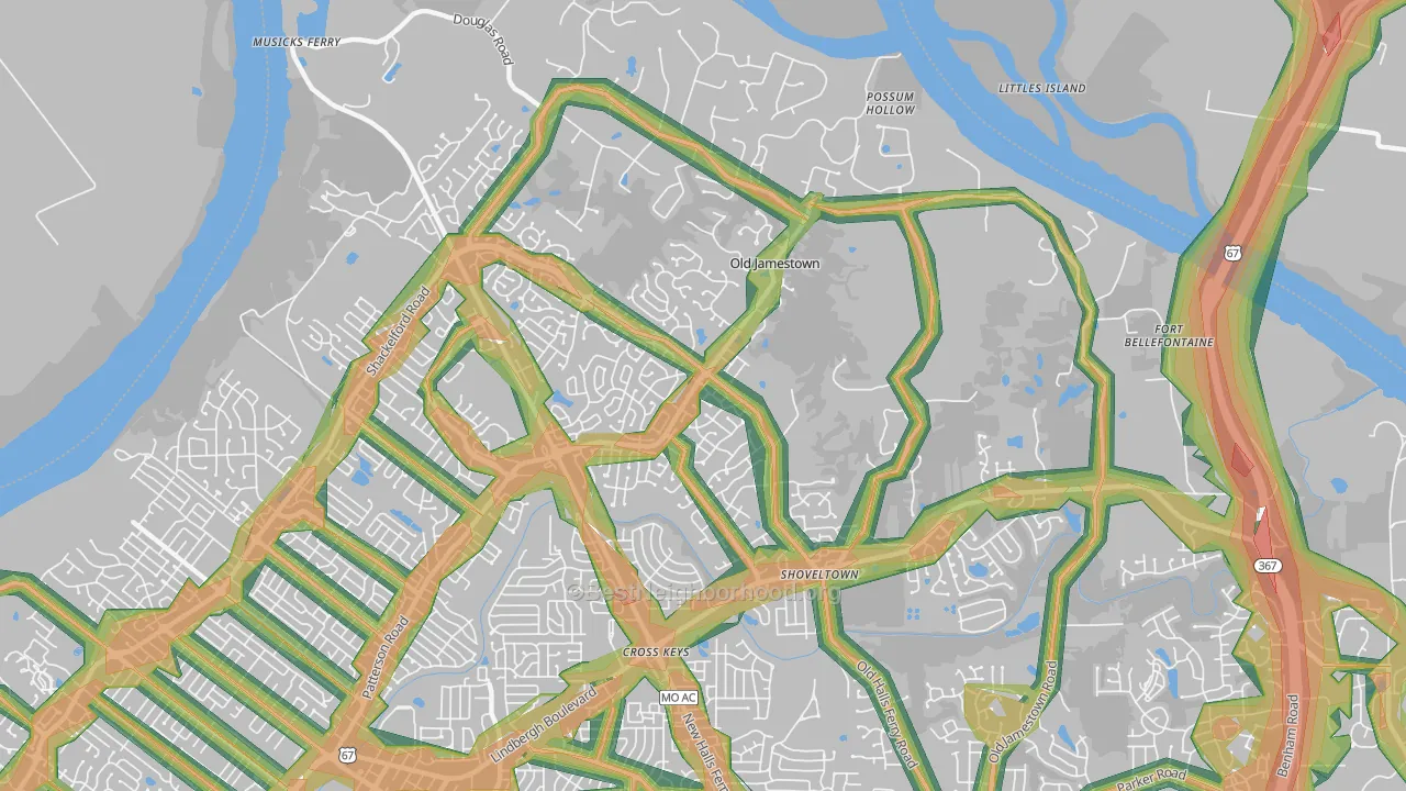 Old Jamestown, MO Map of Noise Levels in Old Jamestown