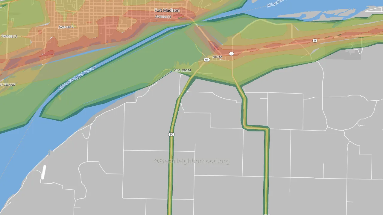 Old Niota, IL Map of Noise Levels in Old Niota