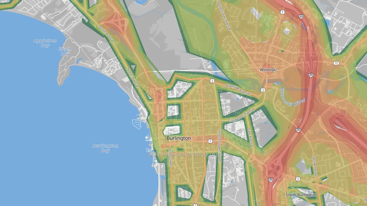 Old North End, Burlington, VT Map of Noise Levels in Old North End