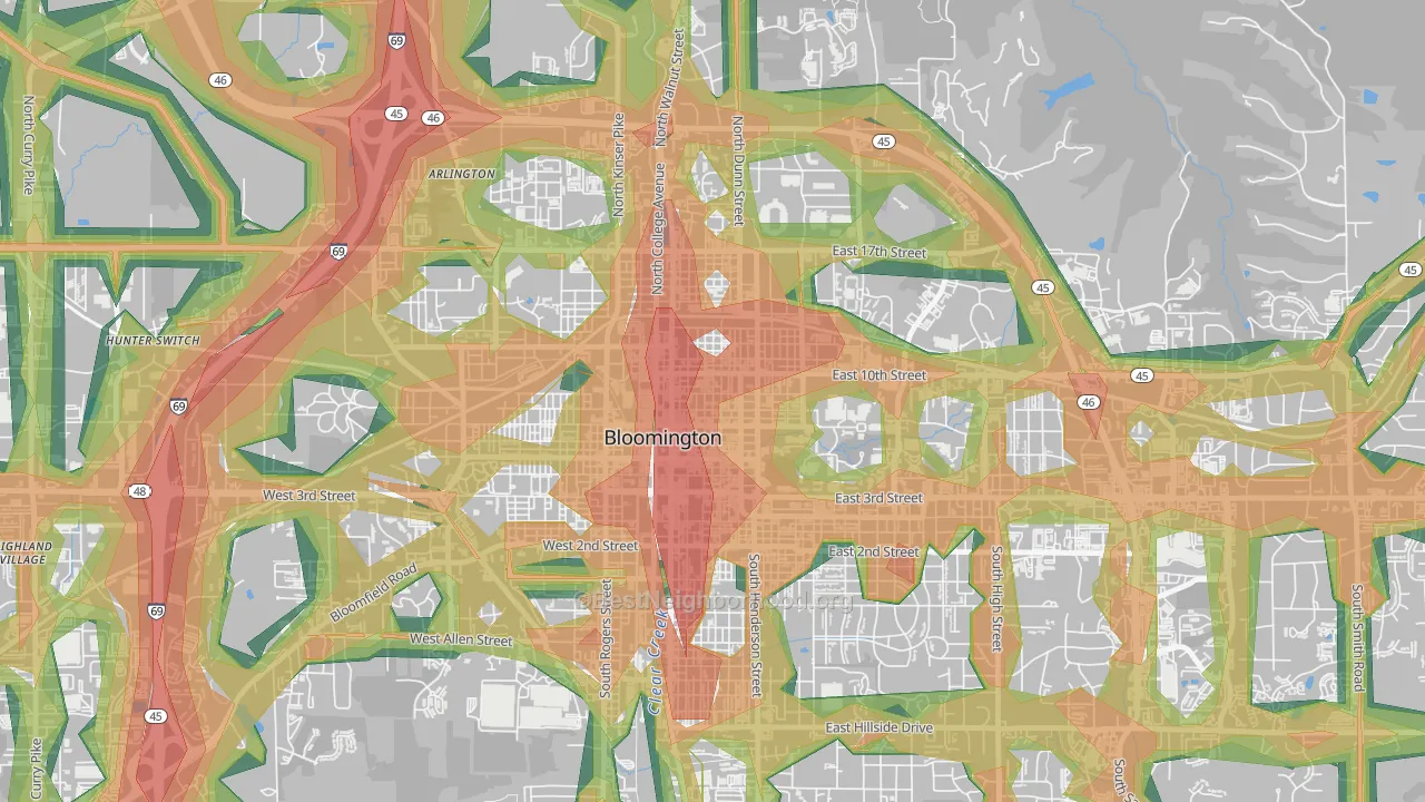 Old Northeast, Bloomington, IN Map of Noise Levels in Old Northeast
