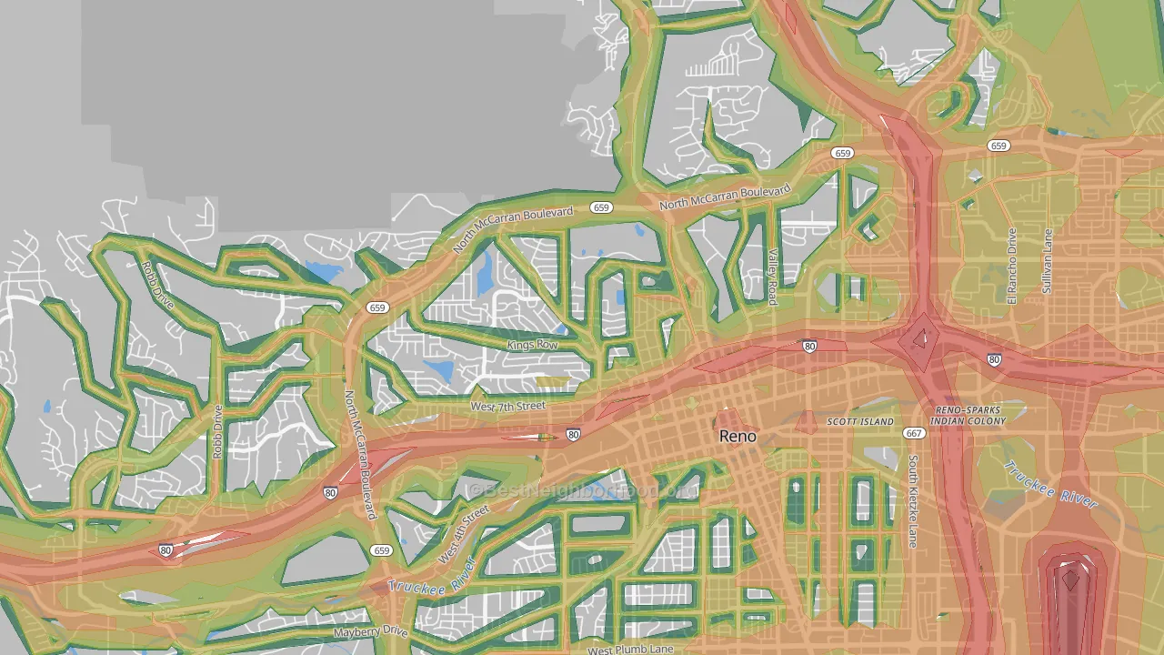 Old Northwest-West University, Reno, NV Map of Noise Levels in Old Northwest-West University