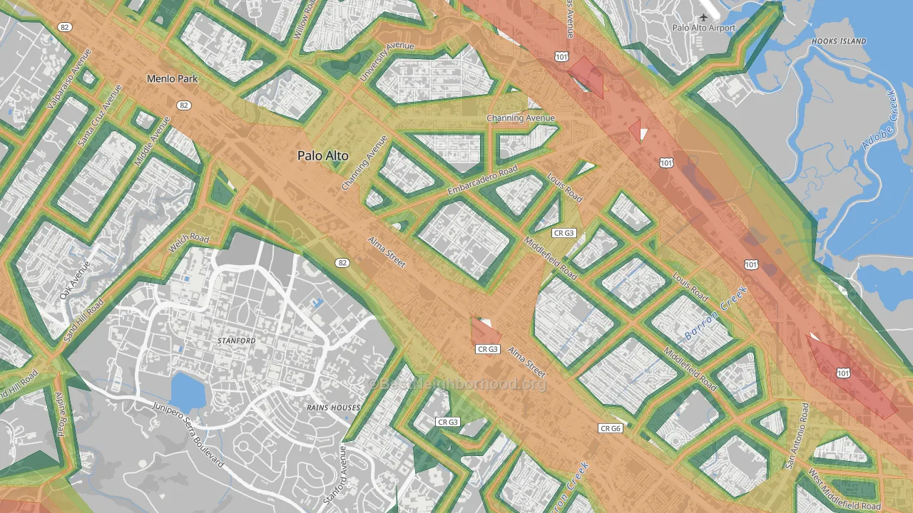 Old Palo Alto, Palo Alto, CA Map of Noise Levels in Old Palo Alto