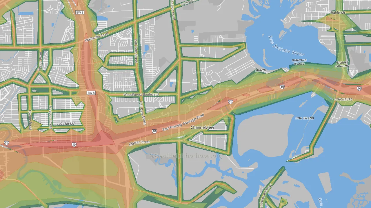 Old River Terrace, Channelview, TX Map of Noise Levels in Old River Terrace