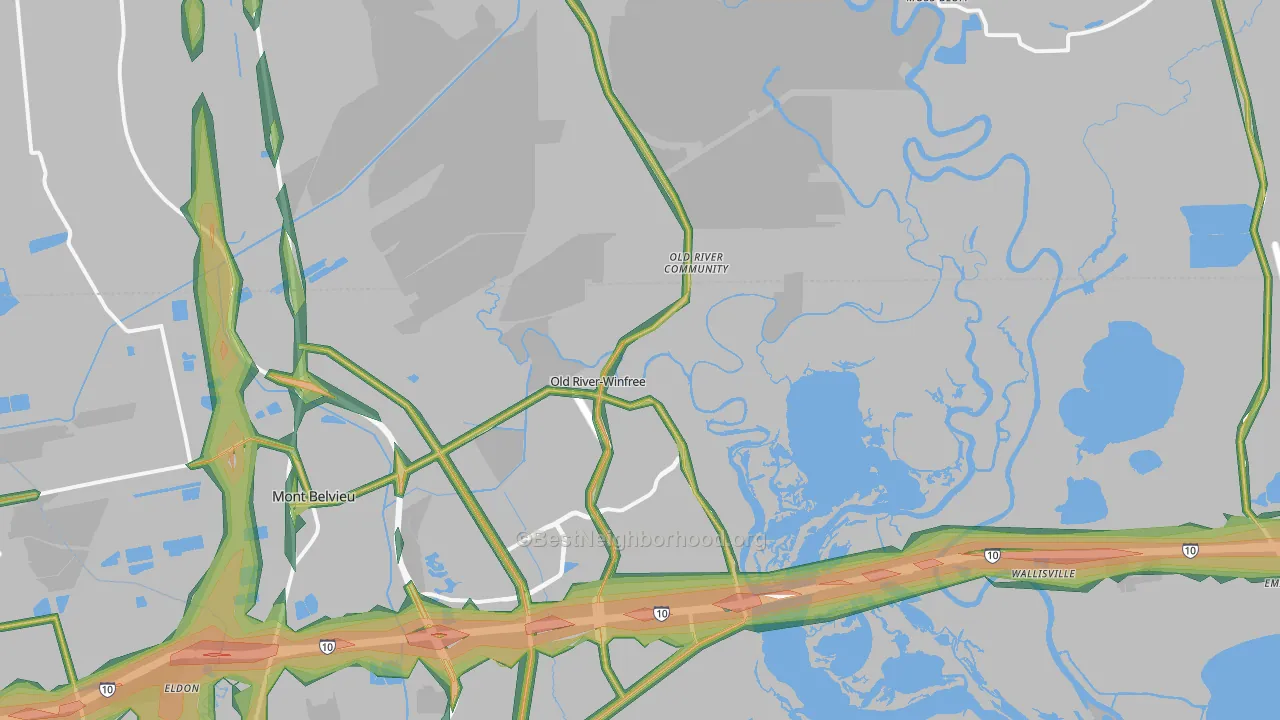 Old River-Winfree, TX Map of Noise Levels in Old River-Winfree