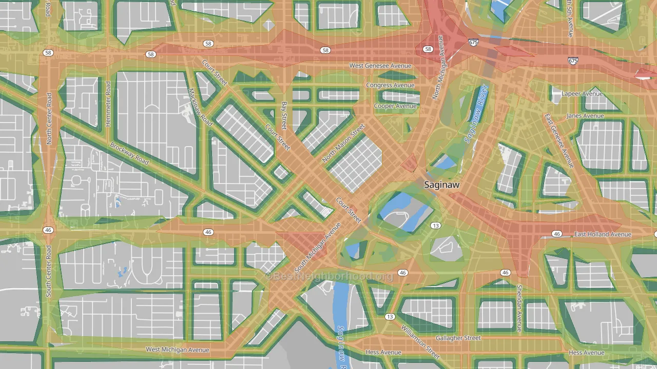 Old Saginaw City, Saginaw, MI Map of Noise Levels in Old Saginaw City
