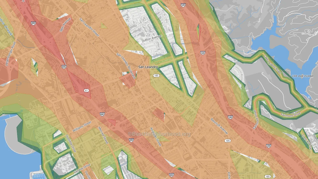 Old San Leandro, San Leandro, CA Map of Noise Levels in Old San Leandro