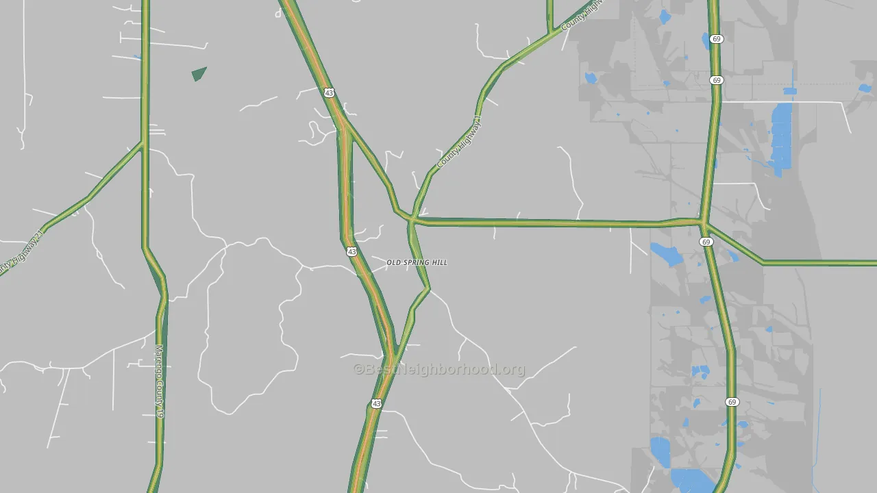 Old Spring Hill, AL Map of Noise Levels in Old Spring Hill