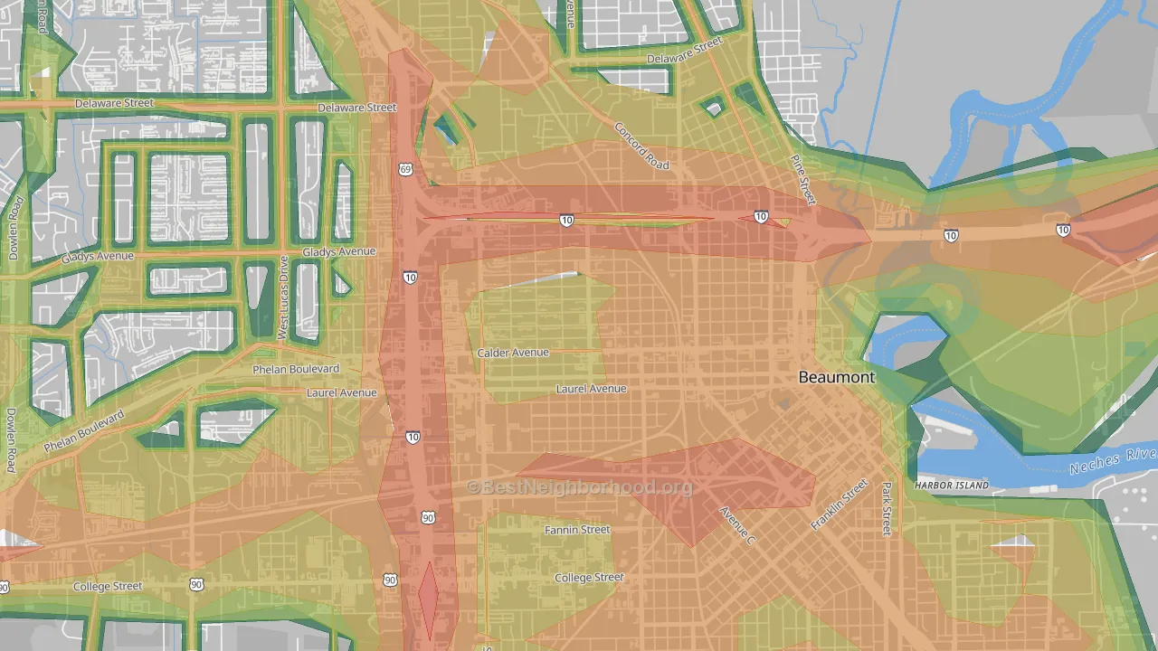 Old Town, Beaumont, TX Map of Noise Levels in Old Town