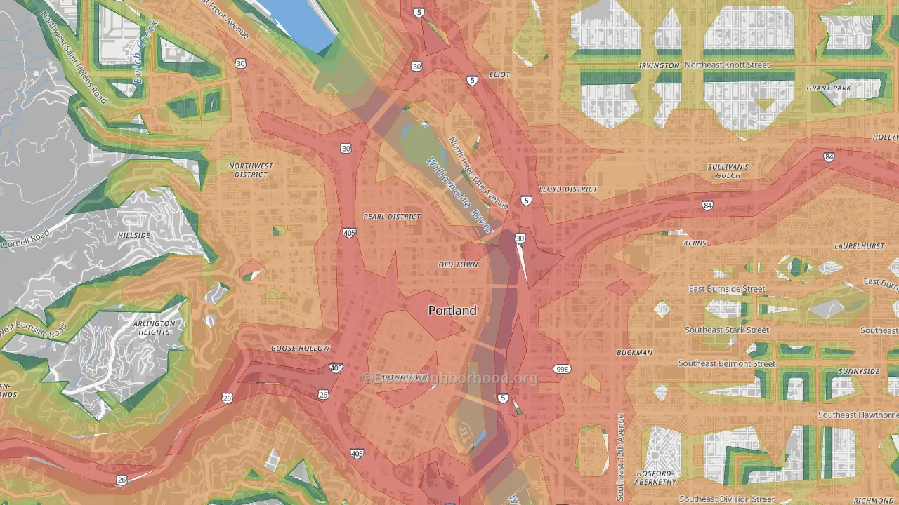 Old Town-Chinatown, Portland, OR Map of Noise Levels in Old Town-Chinatown