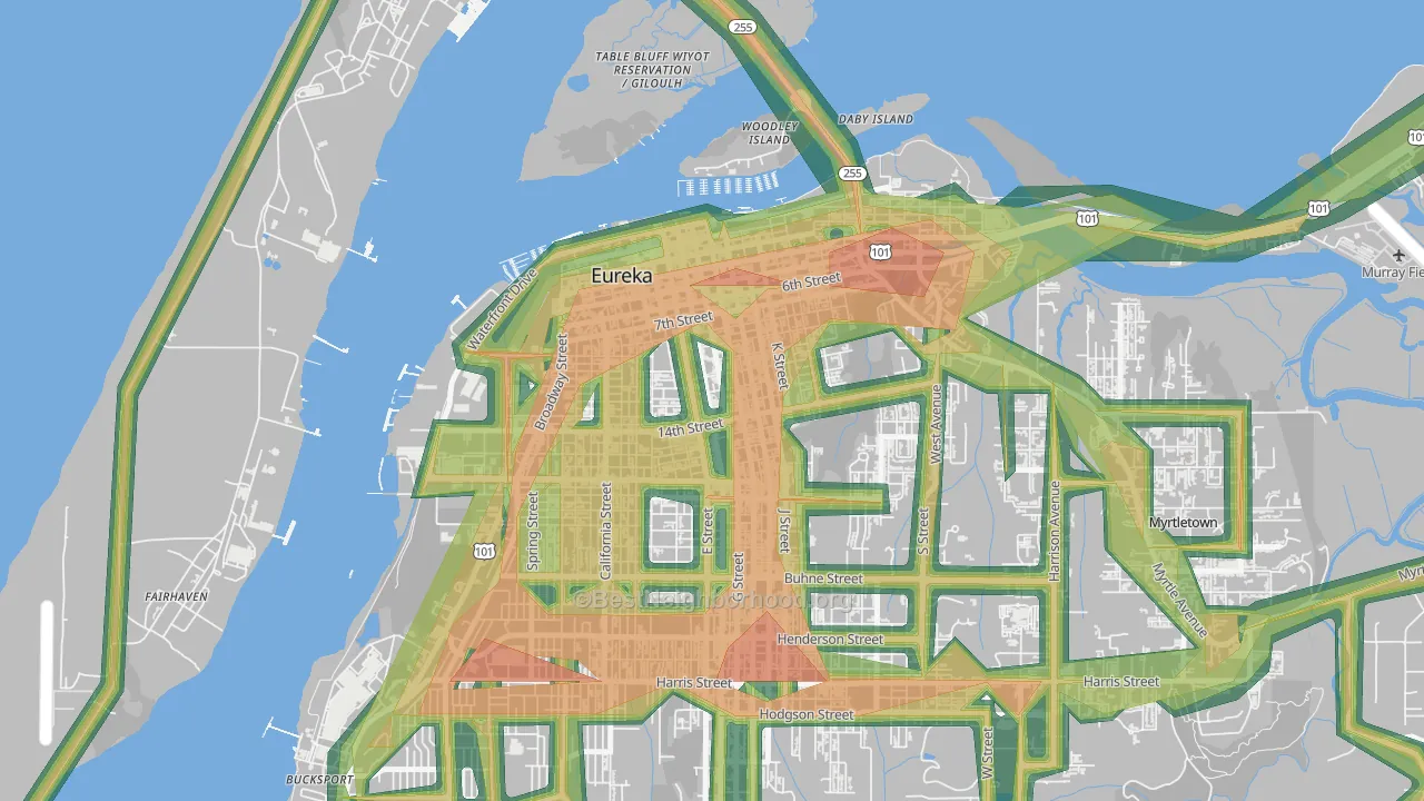 Old Town, Eureka, CA Map of Noise Levels in Old Town