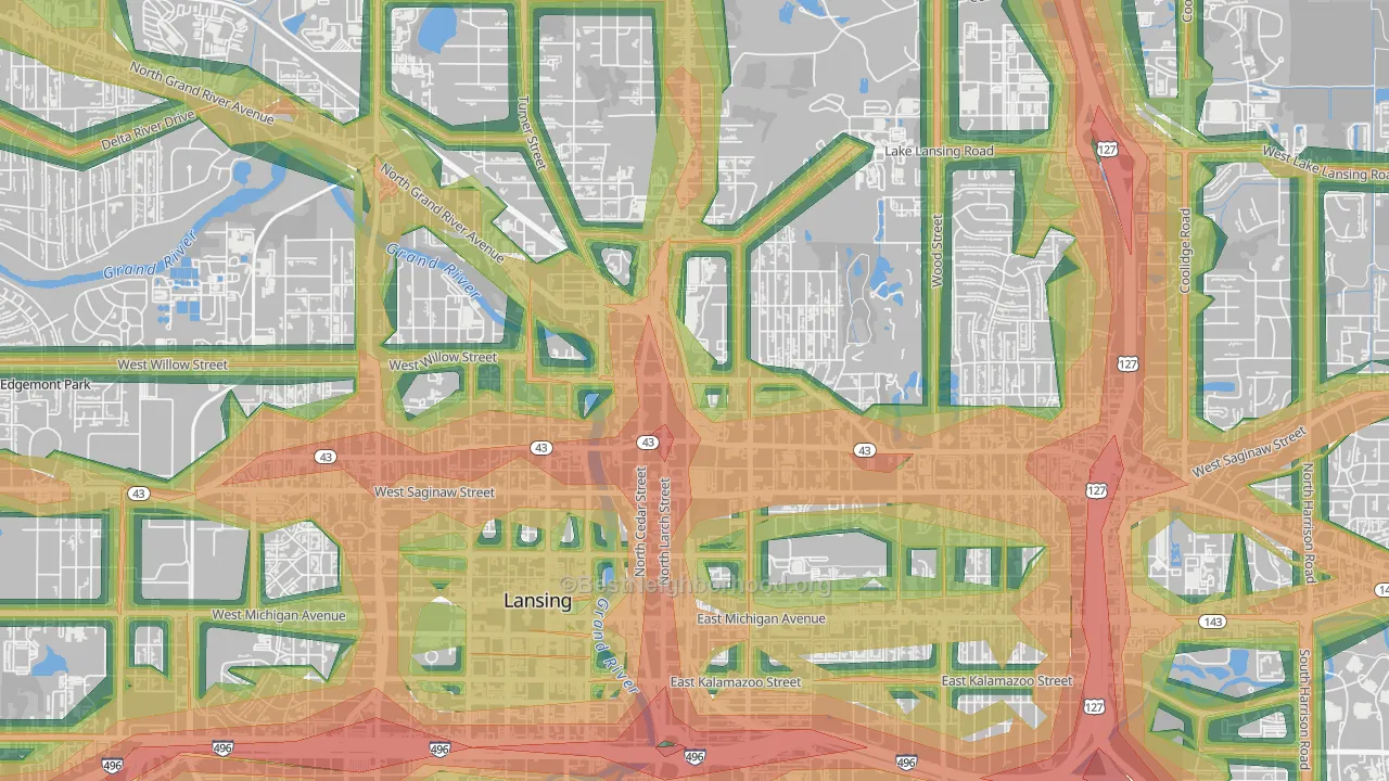 Old Town, Lansing, MI Map of Noise Levels in Old Town