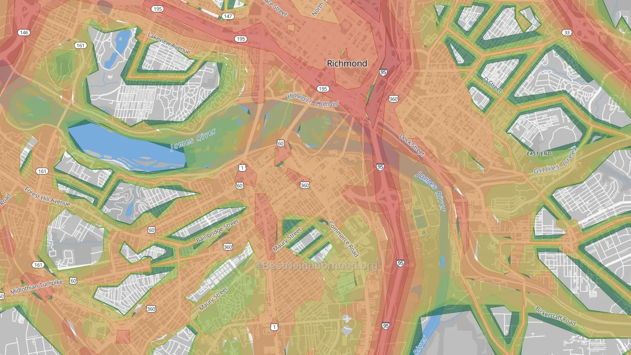 Old Town Manchester, Richmond, VA Map of Noise Levels in Old Town Manchester
