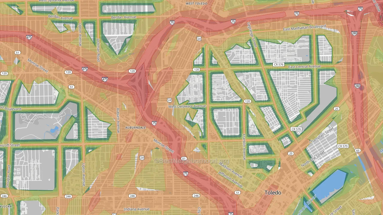 Old West End, Toledo, OH Map of Noise Levels in Old West End