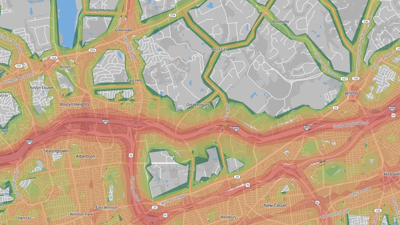 Old Westbury, NY Map of Noise Levels in Old Westbury