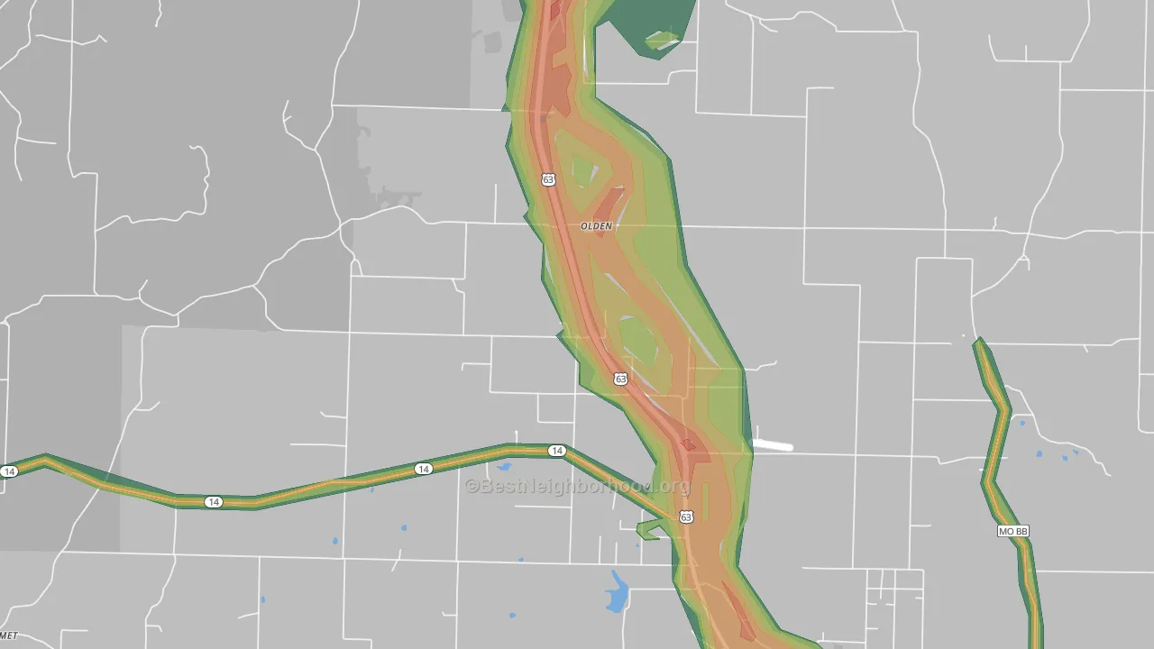 Olden, MO Map of Noise Levels in Olden