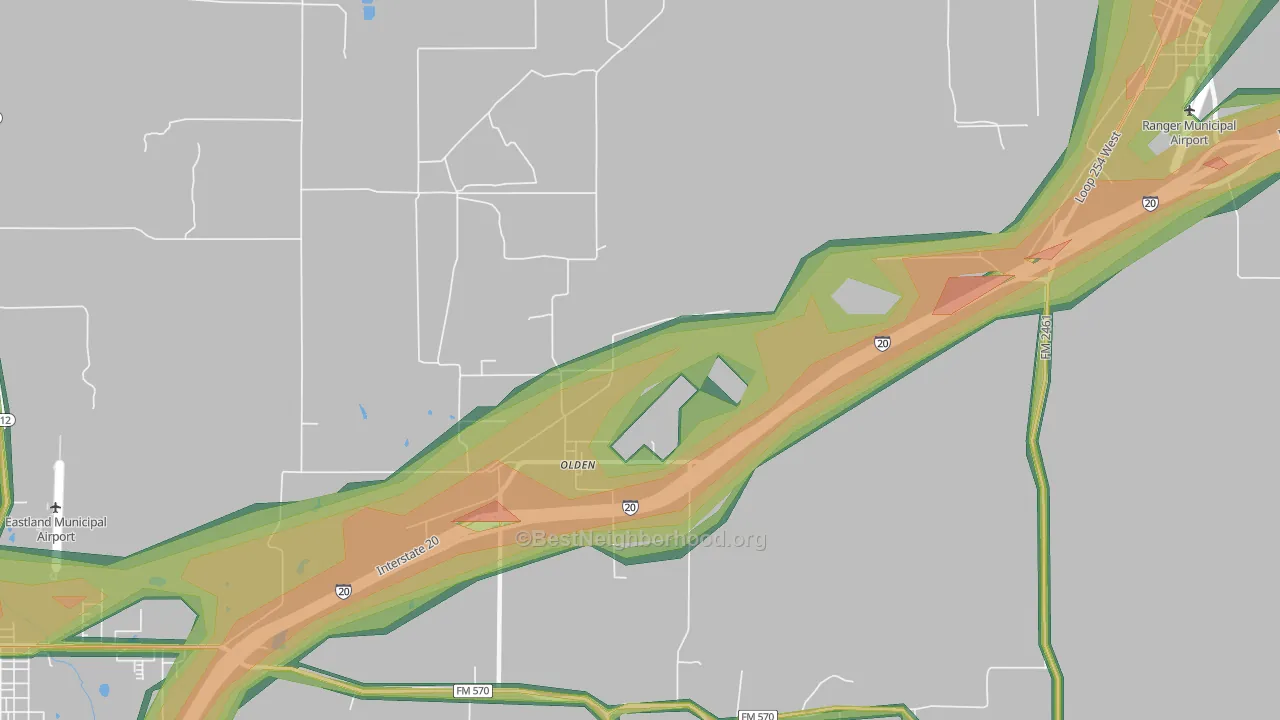 Olden, TX Map of Noise Levels in Olden