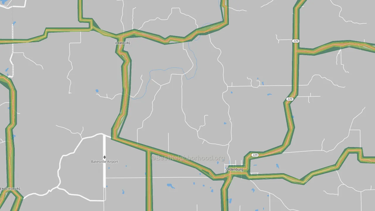 Oldenburg, IN Map of Noise Levels in Oldenburg