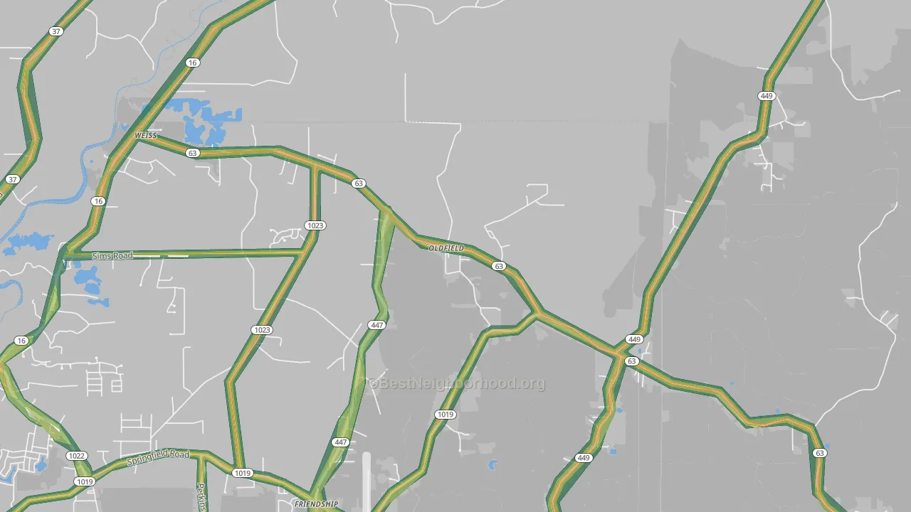 Oldfield, LA Map of Noise Levels in Oldfield