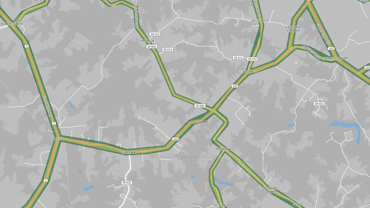 Oldhams, VA Map of Noise Levels in Oldhams