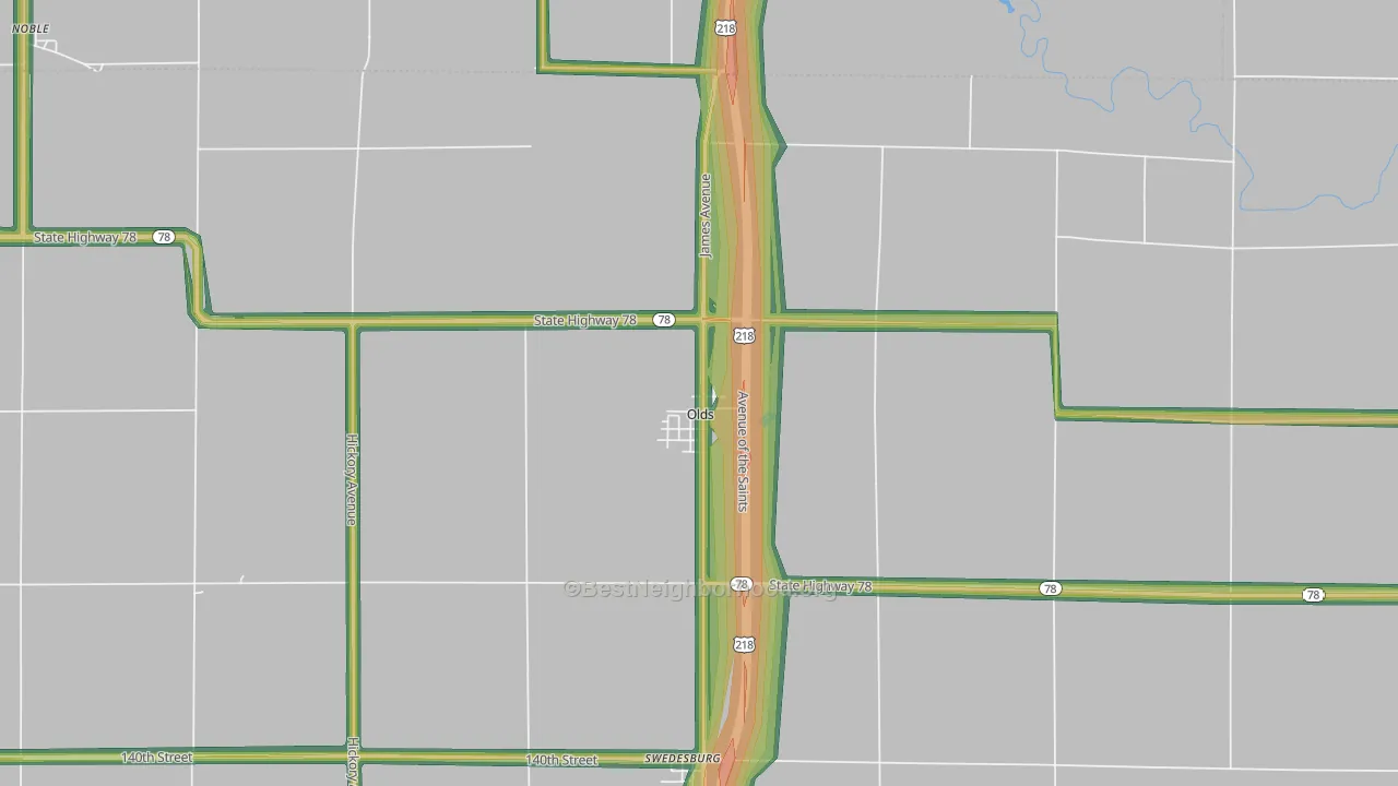 Olds, IA Map of Noise Levels in Olds