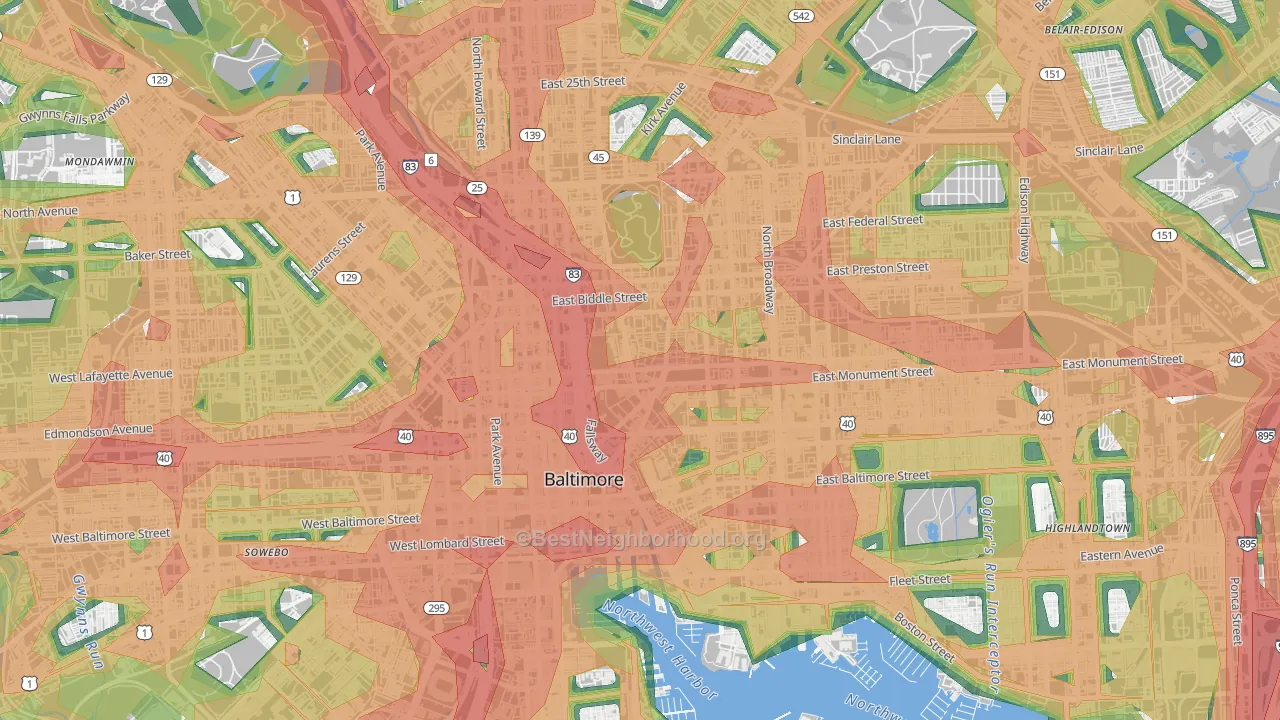 Oldtown, Baltimore, MD Map of Noise Levels in Oldtown