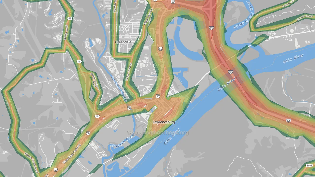 Oldtown, IN Map of Noise Levels in Oldtown