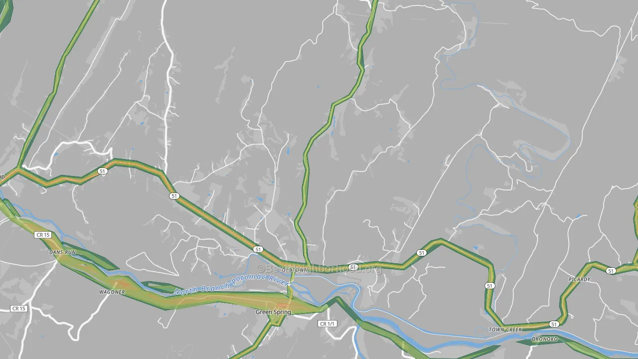 Oldtown, MD Map of Noise Levels in Oldtown