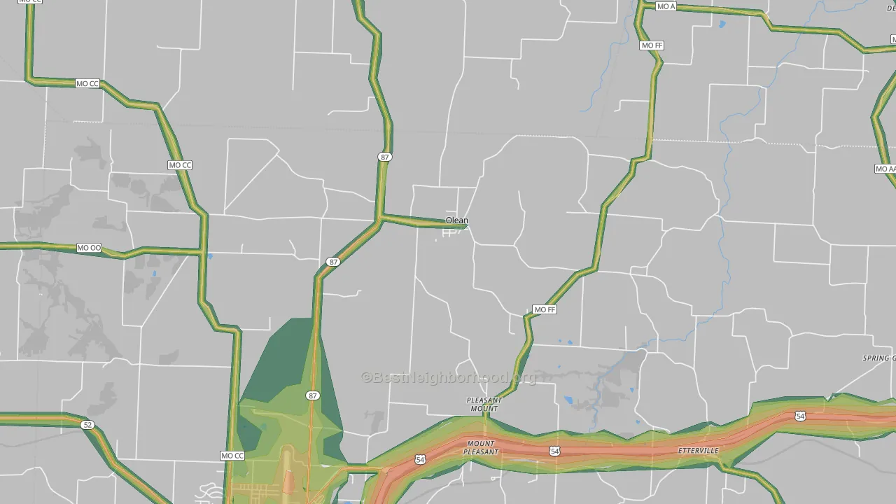 Olean, MO Map of Noise Levels in Olean