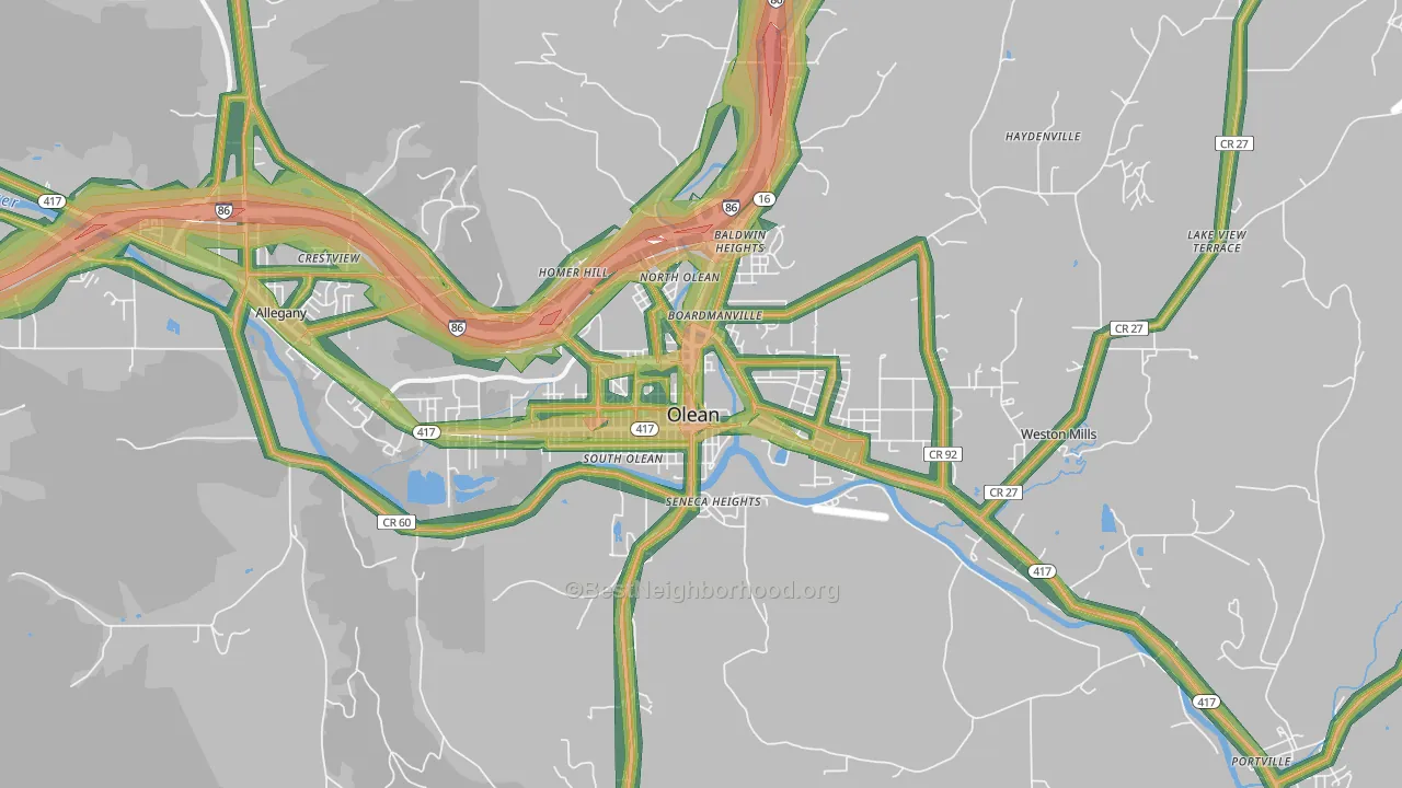 Olean, NY Map of Noise Levels in Olean