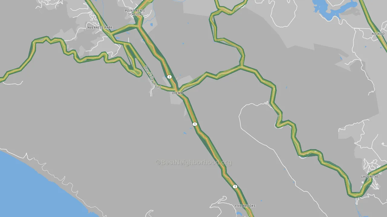 Olema, CA Map of Noise Levels in Olema
