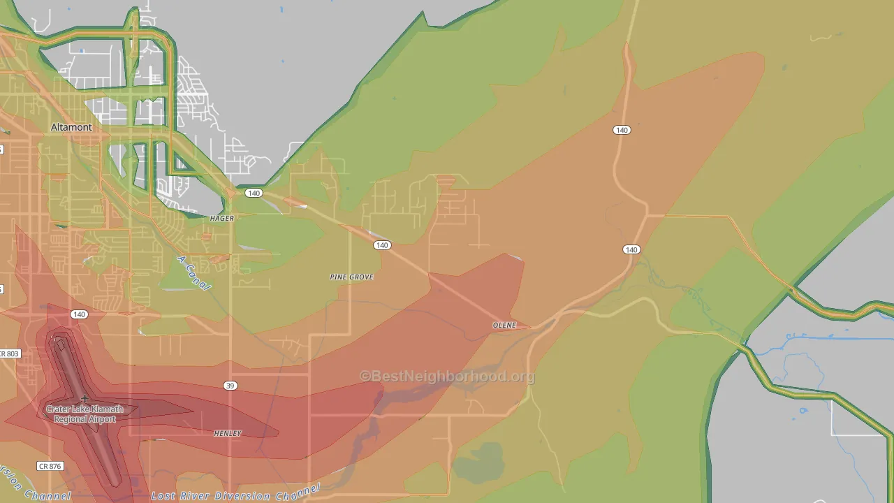 Olene, OR Map of Noise Levels in Olene