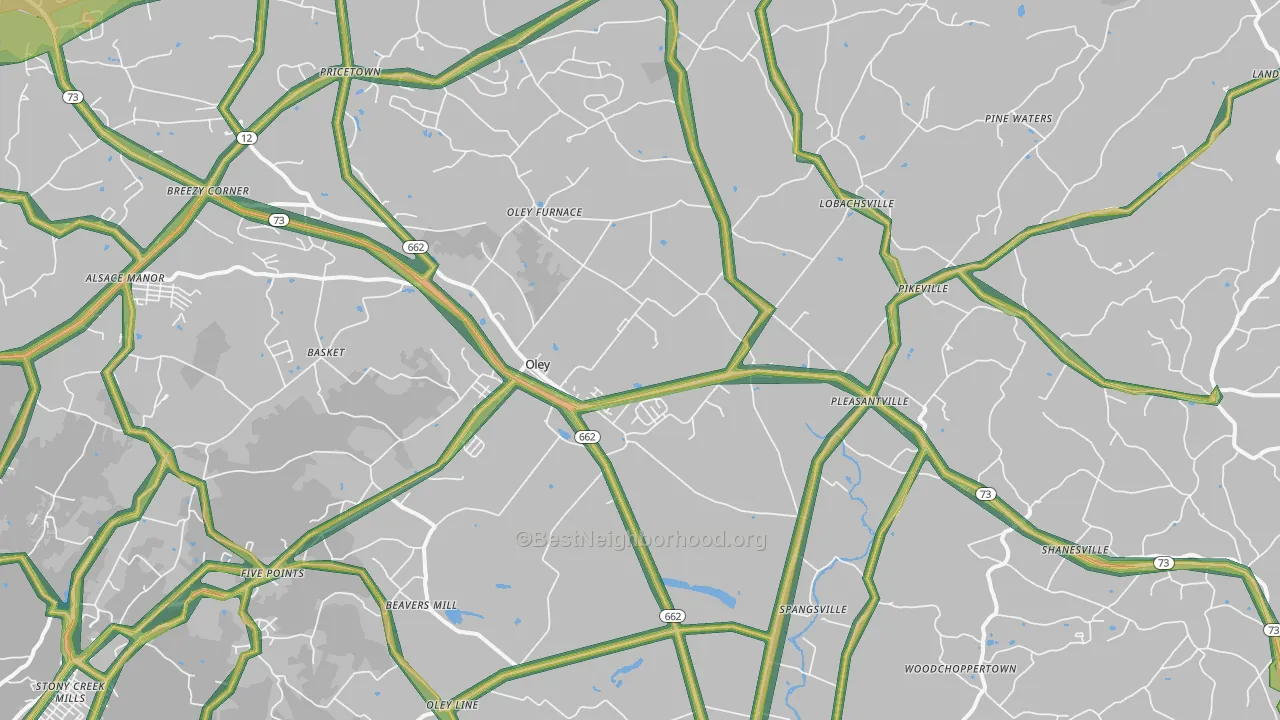 Oley, PA Map of Noise Levels in Oley