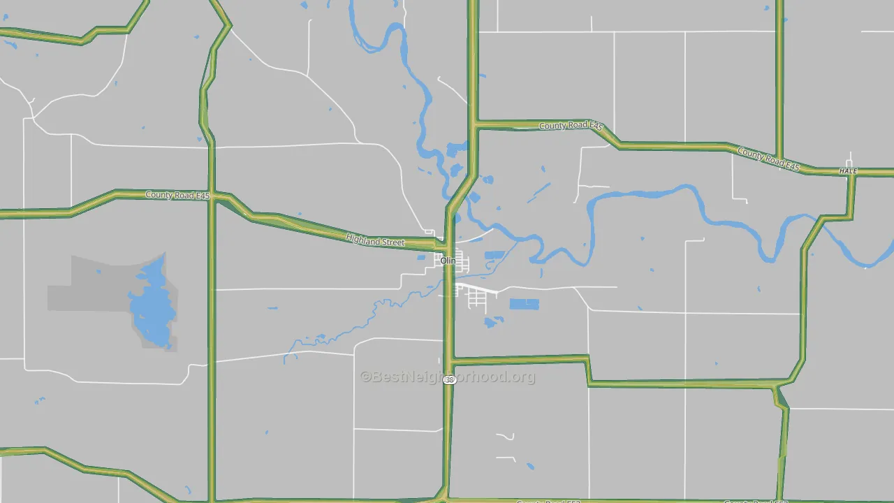Olin, IA Map of Noise Levels in Olin