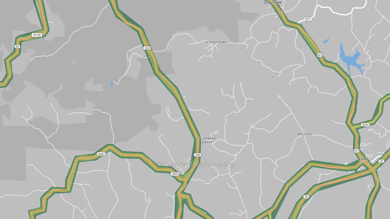 Olin, KY Map of Noise Levels in Olin