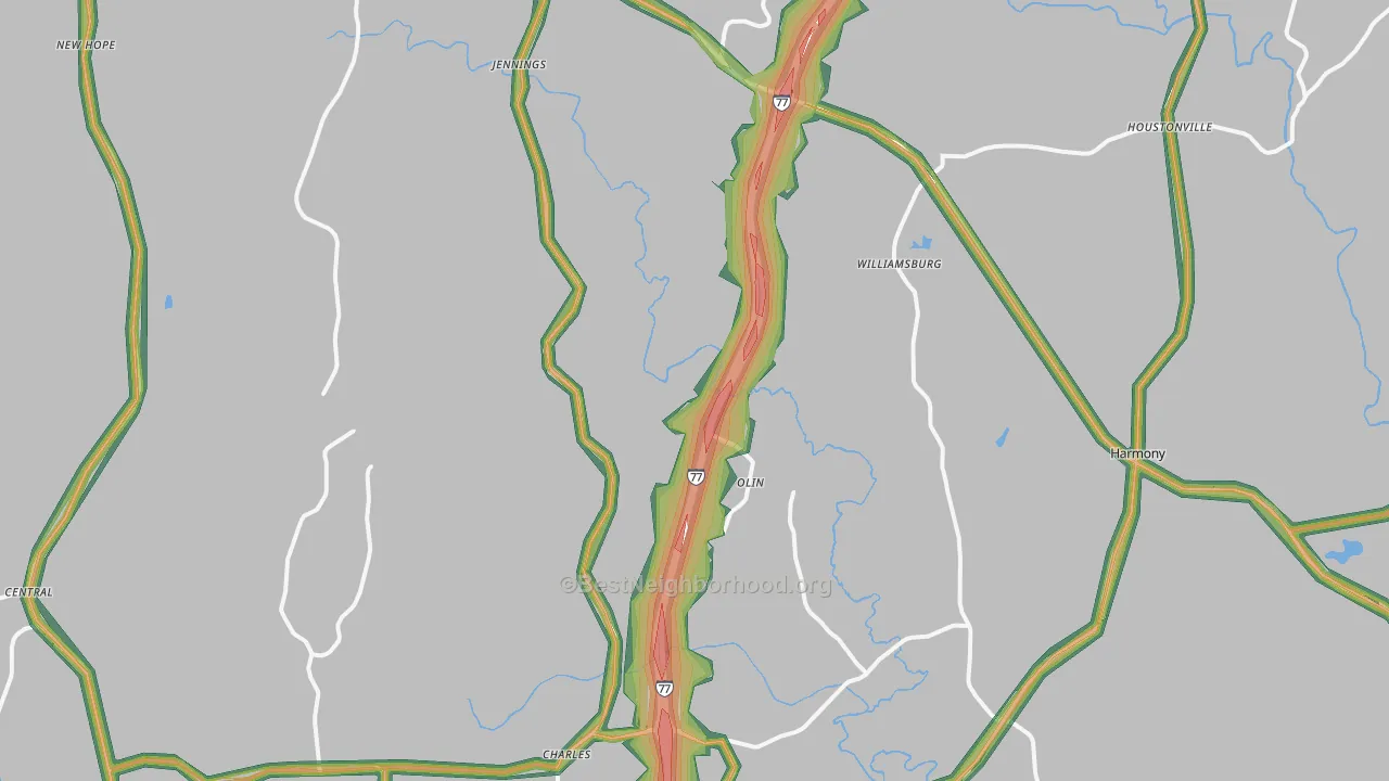 Olin, NC Map of Noise Levels in Olin