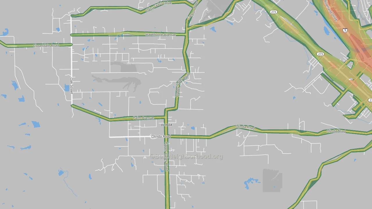 Olinda, CA Map of Noise Levels in Olinda