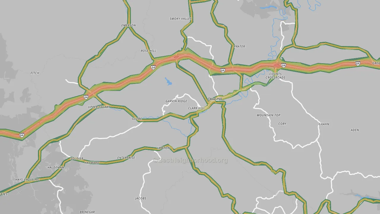 Olive Hill, KY Map of Noise Levels in Olive Hill