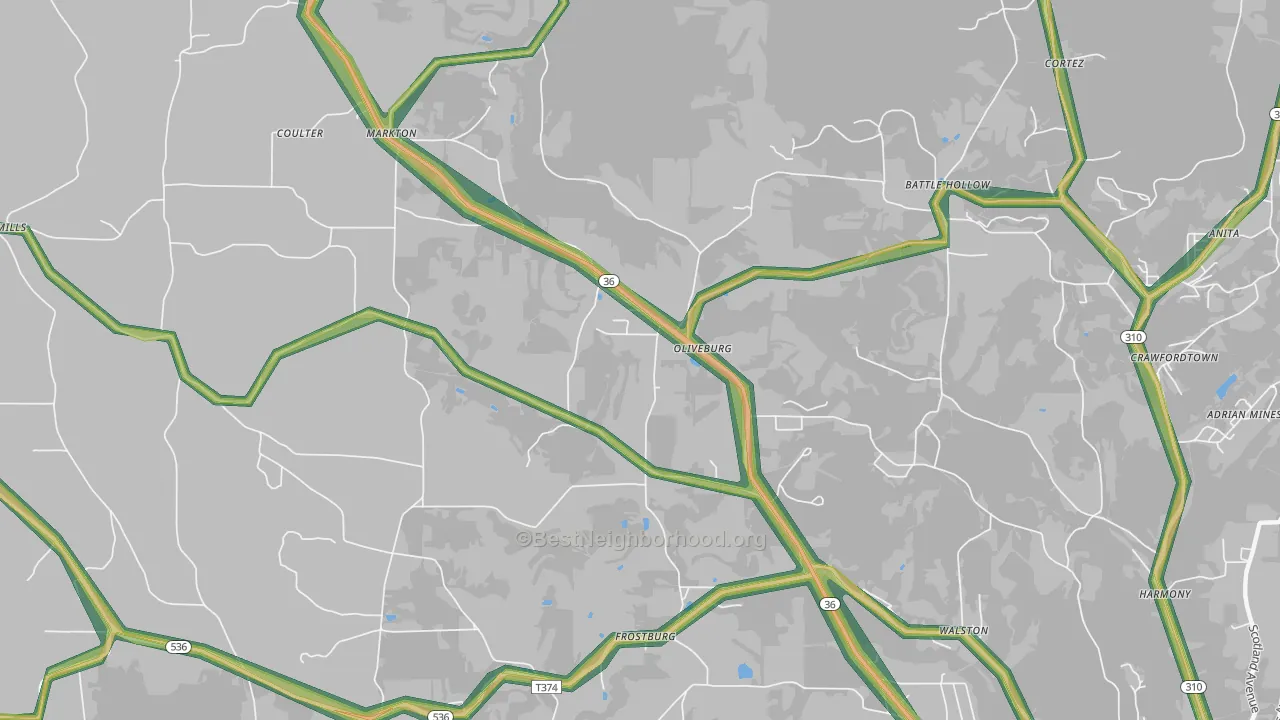 Oliveburg, PA Map of Noise Levels in Oliveburg