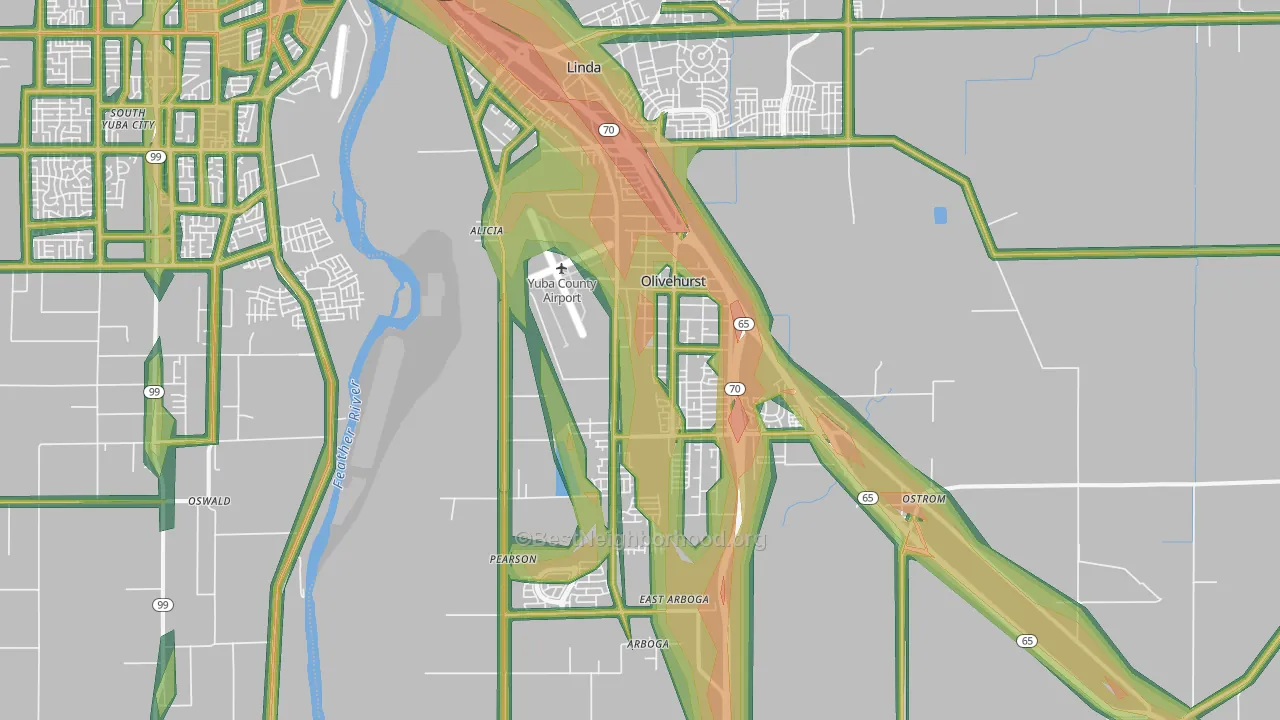 Olivehurst, CA Map of Noise Levels in Olivehurst