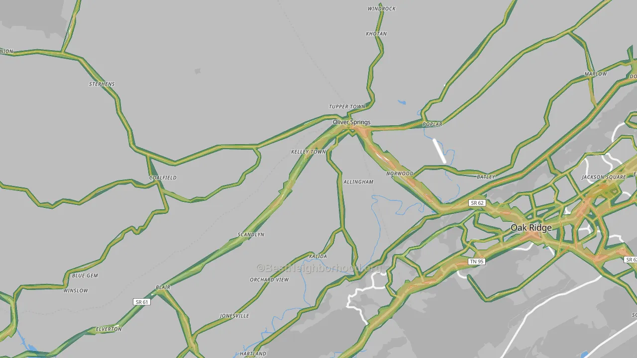 Oliver Springs, TN Map of Noise Levels in Oliver Springs