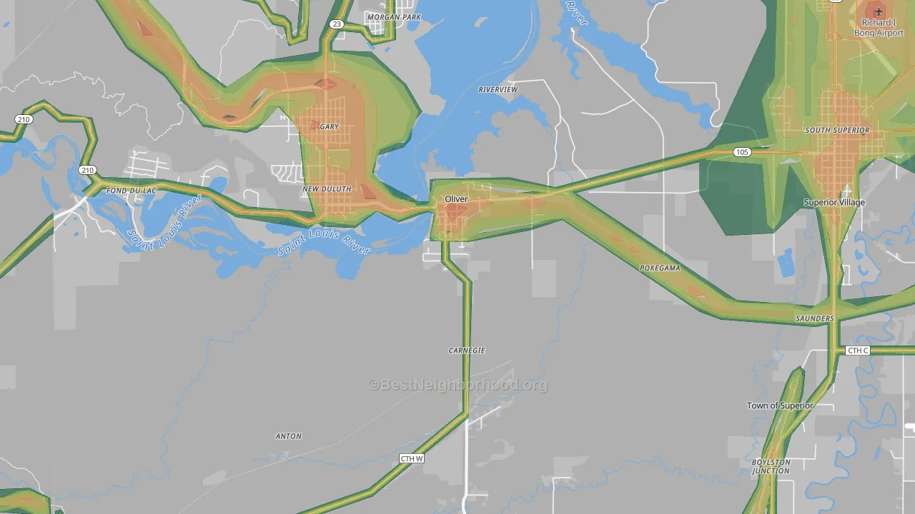 Oliver, WI Map of Noise Levels in Oliver