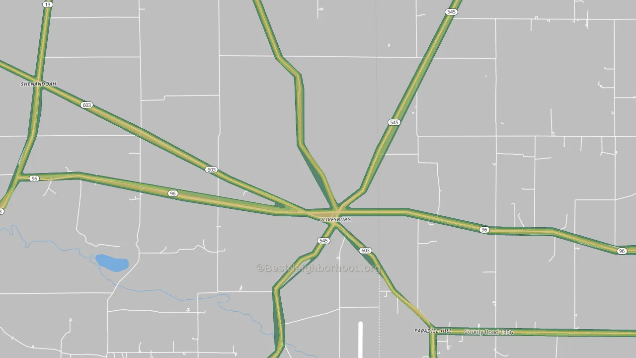 Olivesburg, OH Map of Noise Levels in Olivesburg