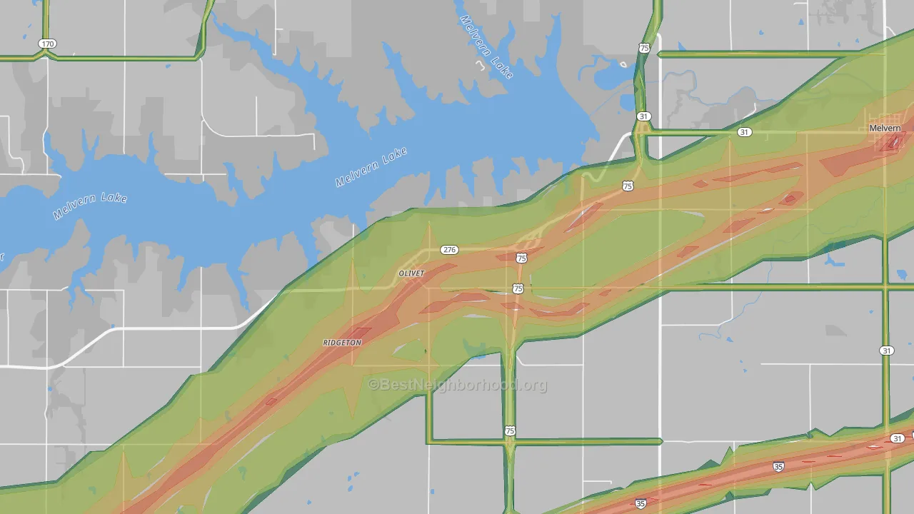 Olivet, KS Map of Noise Levels in Olivet