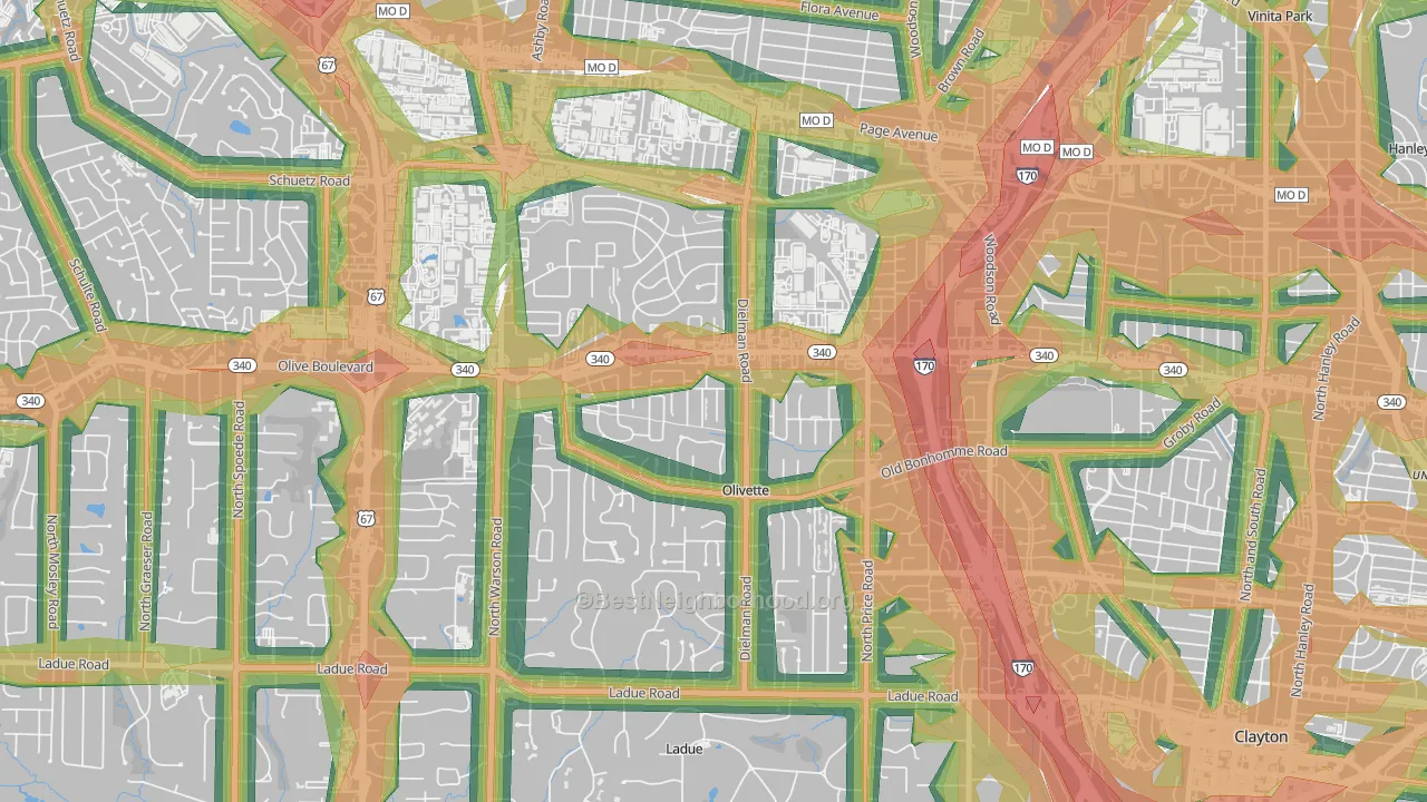 Olivette, MO Map of Noise Levels in Olivette