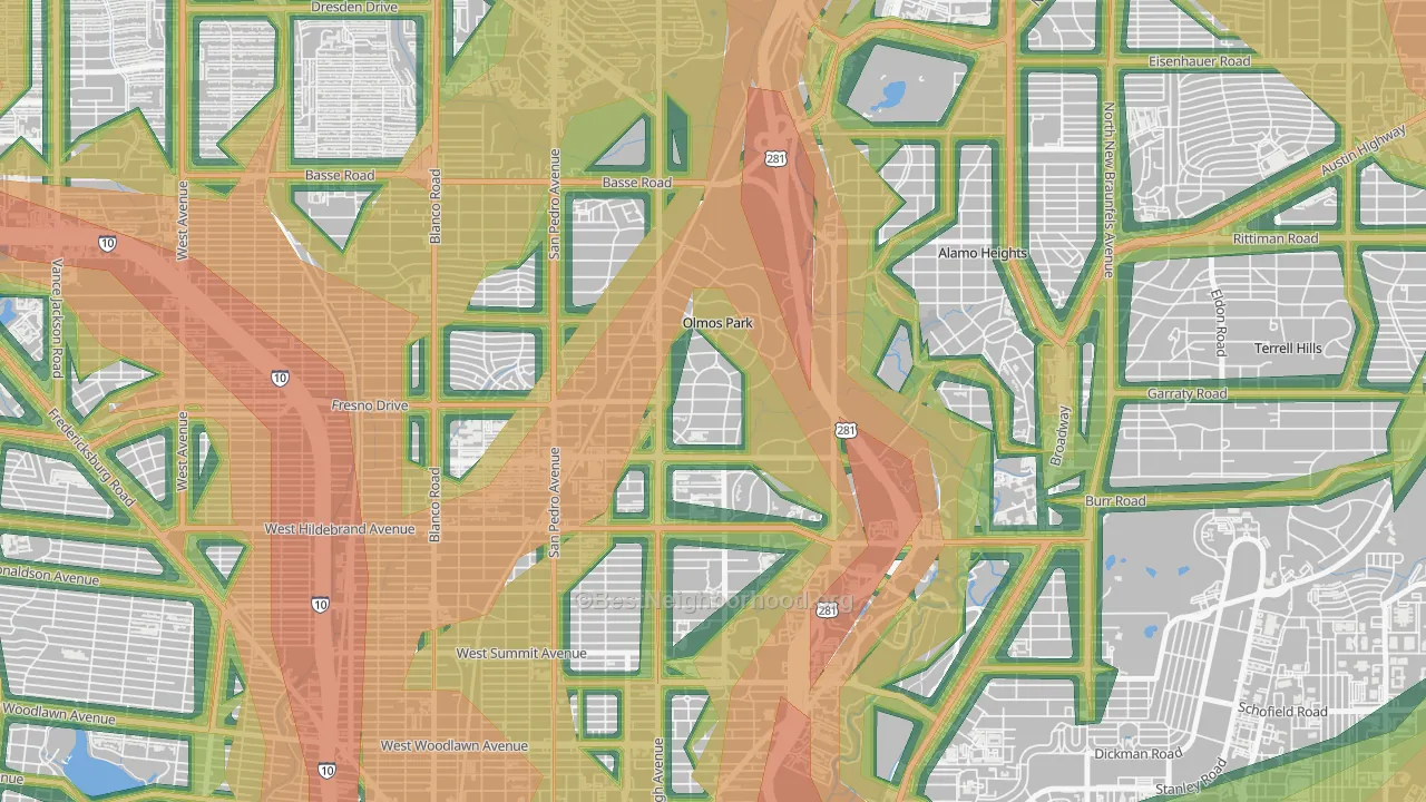 Olmos Park, TX Map of Noise Levels in Olmos Park