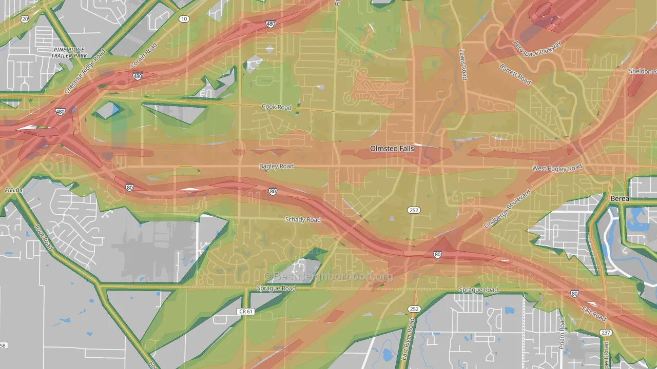 Olmsted Falls, OH Map of Noise Levels in Olmsted Falls
